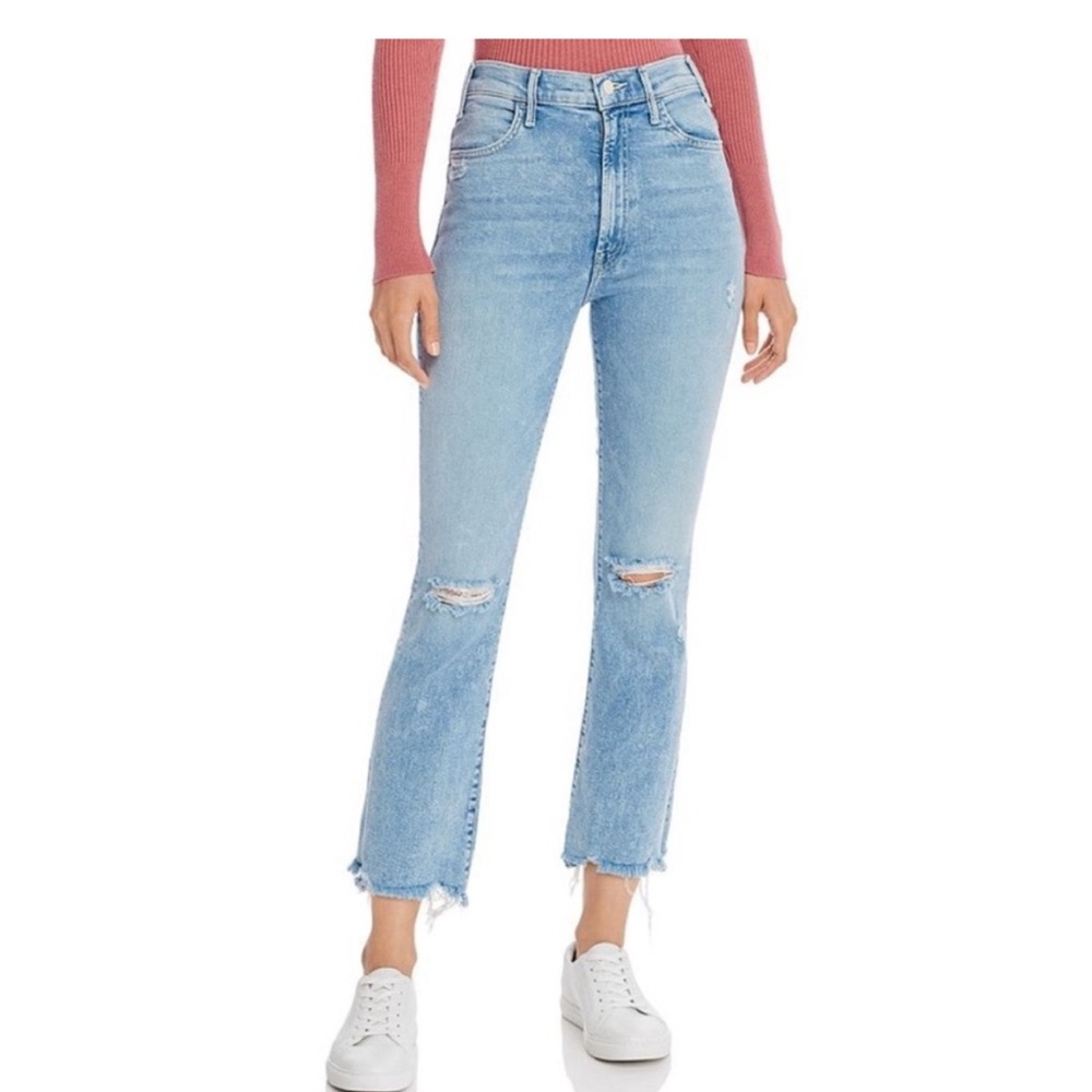 MOTHER The Hustler Ankle Chew Stretch Jeans Petal Plucker Size 29 Raw Hem